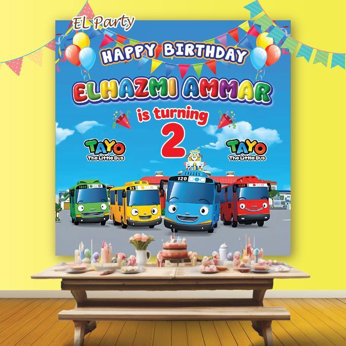 ORIGINAL Banner Ulang Tahun TAYO BUS Spanduk Ultah Kostum Karakter Background Backdrop Dekor