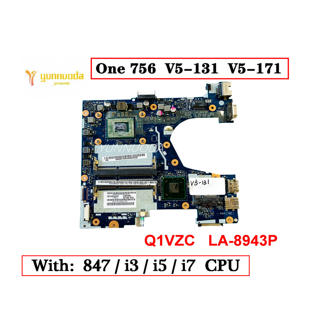 Q1Vzc La-8943P For Acer Aspire One 756 V5-131 V5-171 Laptop Motherboard With Dual Core I3 I5 Cpu