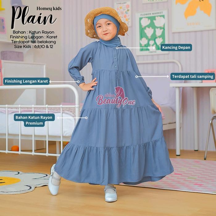 [Voucher] Gamis Anak Perempuan Homey Dress Anak Polos Dress Rayon Katun