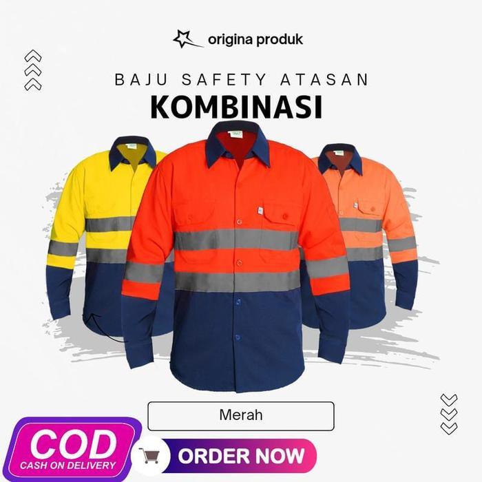 Baju Atasan Safety Kombinasi Merah Dan Biru Navy/ Wearpack Atasan Safety Kombinasi Merah Dan Navy