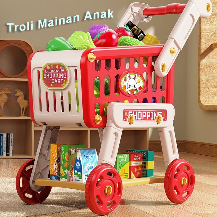 Berkualitas! Mainan Troli Anak Perempuan/Troli Mainan Anak/Keranjang Dorong Mainan Anak/Troli Masak
