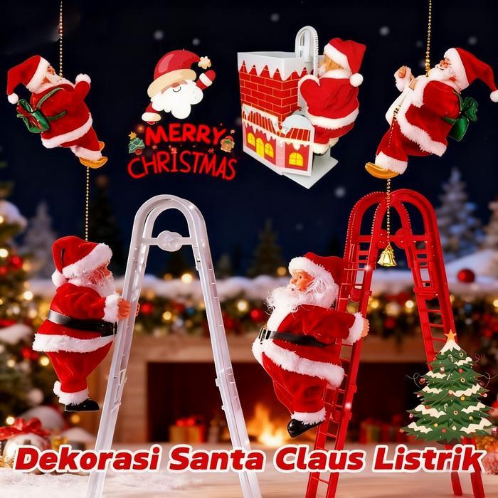 Christmas Electric Santa Claus Naik Tangga Dekorasi Miniatur Santa Santa Claus Yang Memanjat Tali