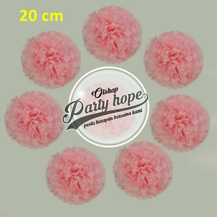 Pompom Kertas Pink Muda / Pompom Kertas 20 Cm / Tissue Paper / Pompom