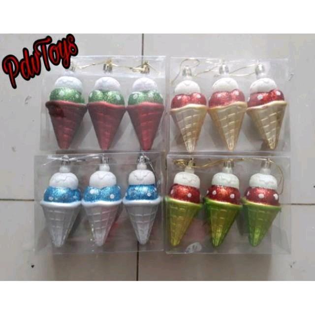 SALE Hiasan Dekorasi Pohon Natal Ornamen Bola-bola Es Krim Ice Cream Cone 3 Pcs Termurah