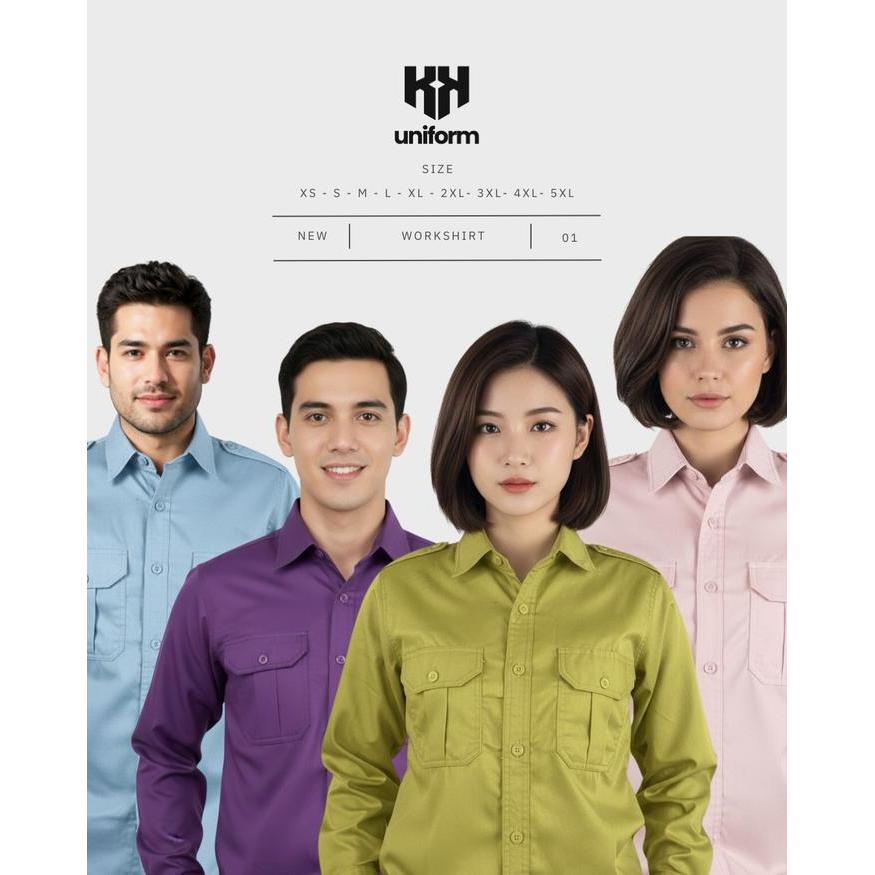 KEMEJA POLOS PRIA WANITA WARNA BIRU MUDA, UNGU MUDA, PINK BABY, OLIVE GREEN - BAJU LENGAN PANJANG