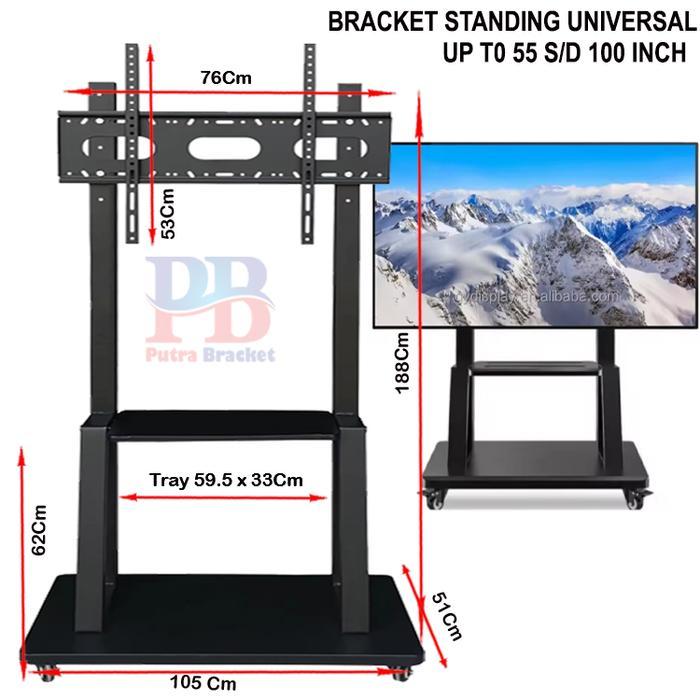 Bracket standing Tv 55-85 Inch Stand Dengan Roda bracket tv vertikal