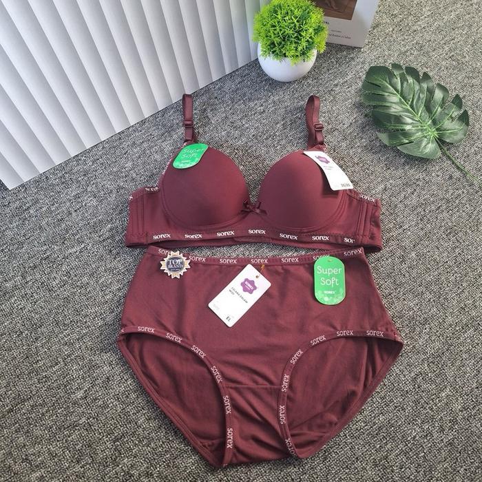 ONE SET Sorex Bh Set Super Soft Bra Casual Style Cup Kecil Tanpa Kawat Terlaris #32 (Bra+Cd) Wanita