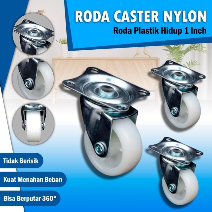 Roda Caster Nylon 1 Inch - Roda Troli Plastik Nilon Roda Lemari Roda Kecil Roda Hidup 360 Derajat