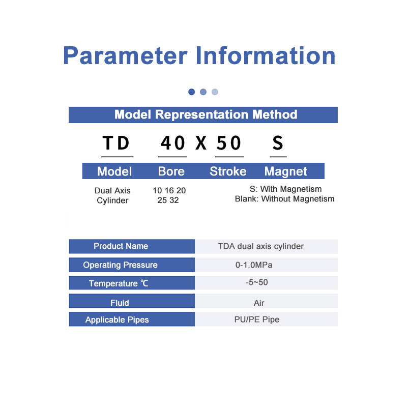 Double Axis Double Rod Cylinder Tda Small Pneumatic Cylinder With High Thrust