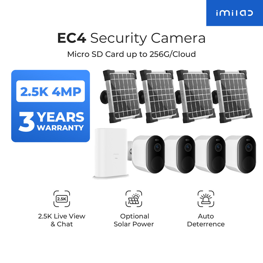 IMILAB EC4 Outdoor Wireless Camera - Solar Powered 2.5K HD IP WiFi Web Cam Smart Security