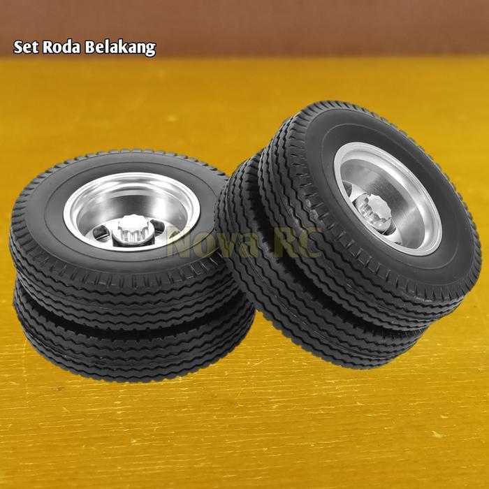 Ban dobel belakang 85mm velg aluminium rim 10 RC bus truk trailer 1/14
