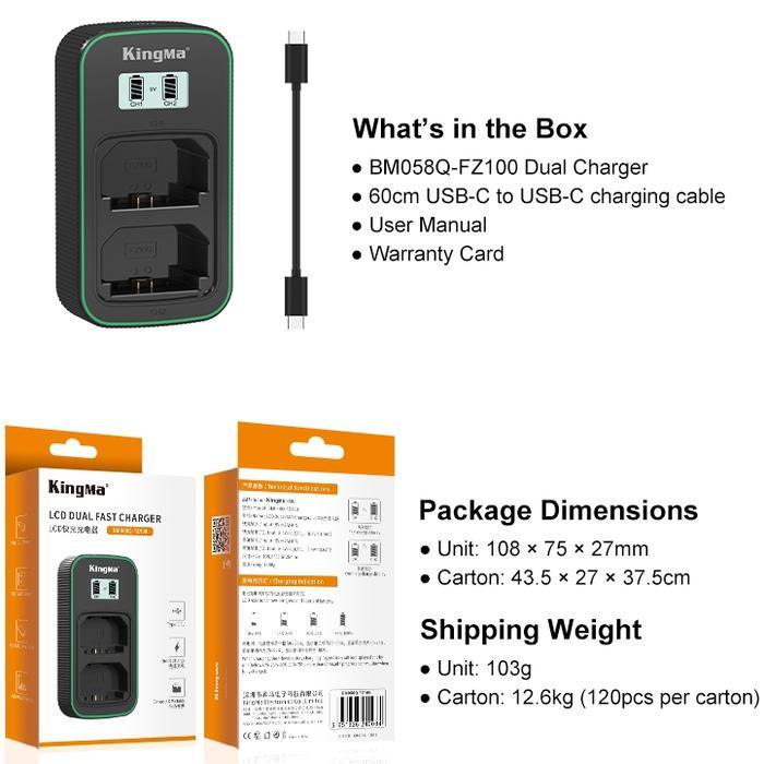Kingma Lcd Fast Charger For Sony Np-Fz100 - Lcd Display Fast Charging