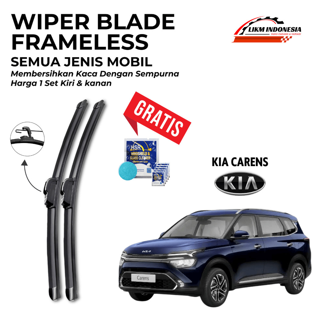 Wiper KIA Carens 1999-2010 Frameless | Free 5 Tablet Sabun Pembersih Jamur Kaca