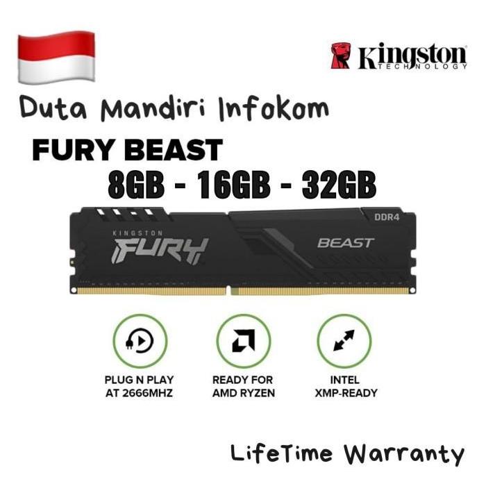Kingston Fury Beast DDR4 16GB 32GB 64GB PC25600 3200Mhz - Double RAM