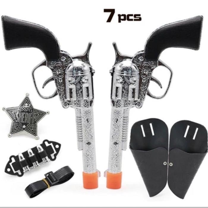 Mainan pistol double alat perlengkapan koboi costume asesories cowboy gun set props