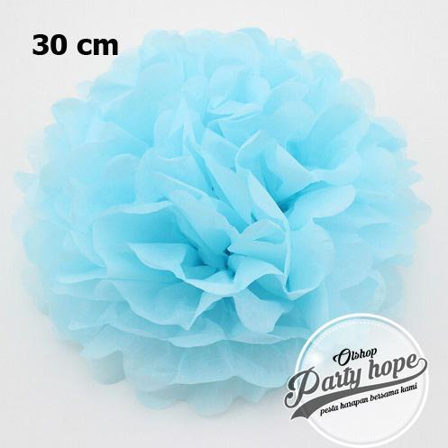 Pompom Kertas biru Muda / Pompom Kertas 30 Cm / Tissue Paper / Pompom