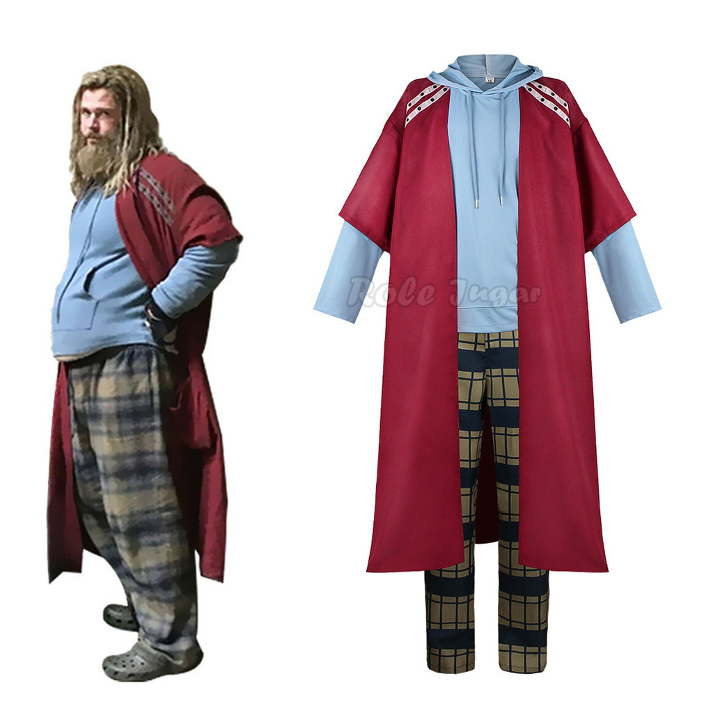 So Cosplay Thor Superhero Endgame 4 Costume Men Fat Thor Red Coat Hoodies Pants Halloween Party