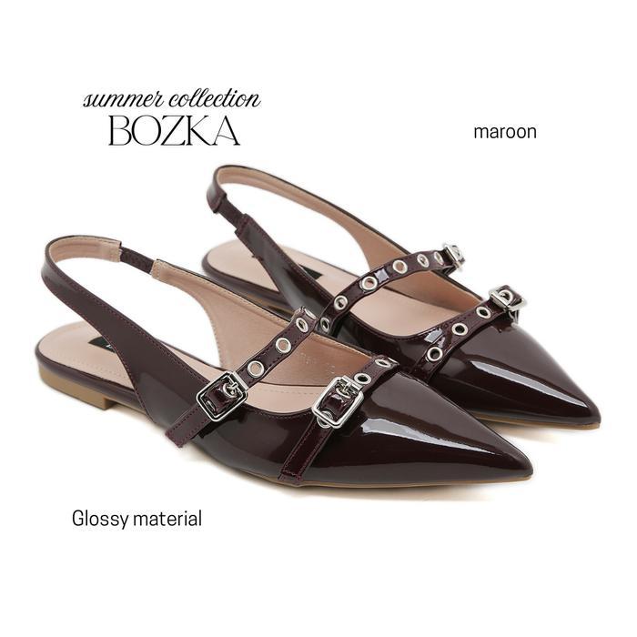 Bozka Sepatu Sandal Wanita Flat Margaret Black Fashion