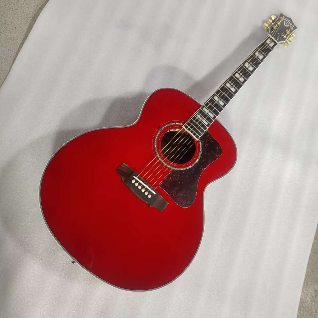 6 Strings,Gloss red Jumbo Acoustic Electric Guitar, Jumbo Size, Guild
