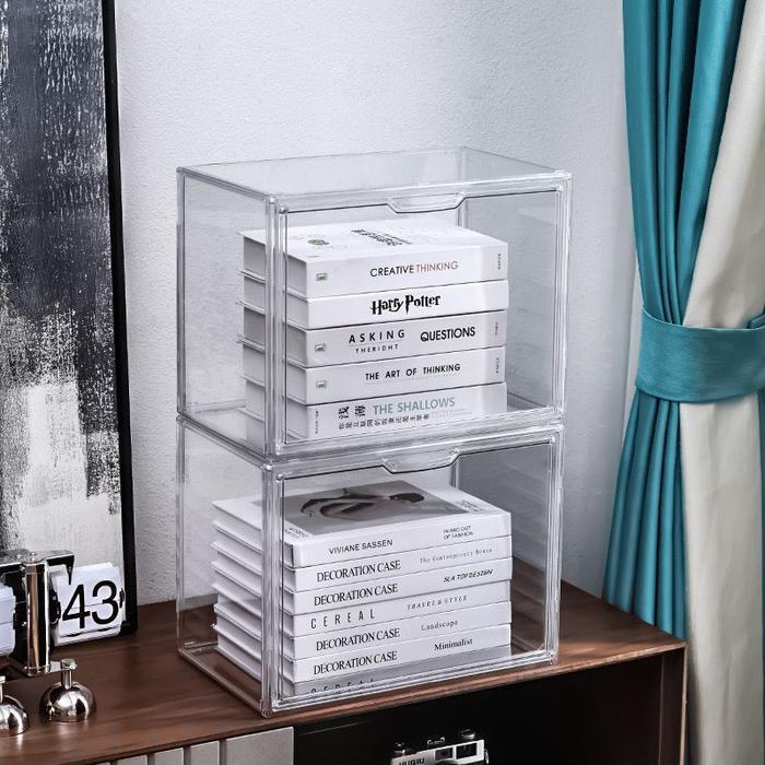 BOOKS MEJA CONTAINER BOX ORGANISER ACRYLIC TRANSPARENT