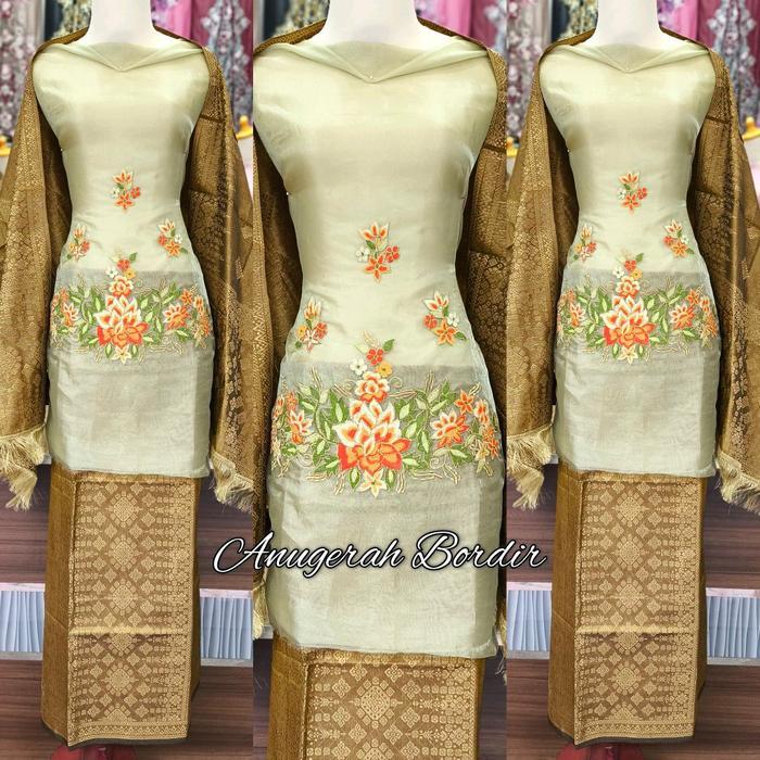 Bahan Baju Kurung Bordir Dengan Songket