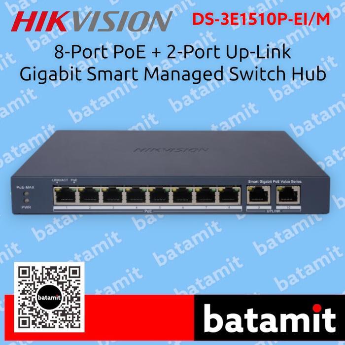 PoE Switch HIKVISION 8-Port PoE + 2-Port Up-Link Gigabit LAN RJ45 Smart Managed PoE 60W Switch Hub