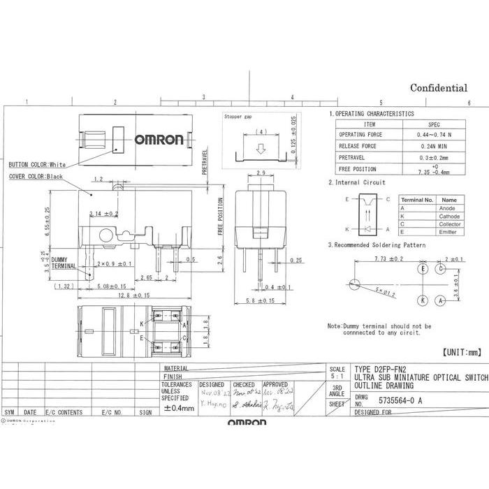 TECTNO- Omron D2Fp-Fn2 Optical Micro Switch Mouse - Tombol Klik Mouse