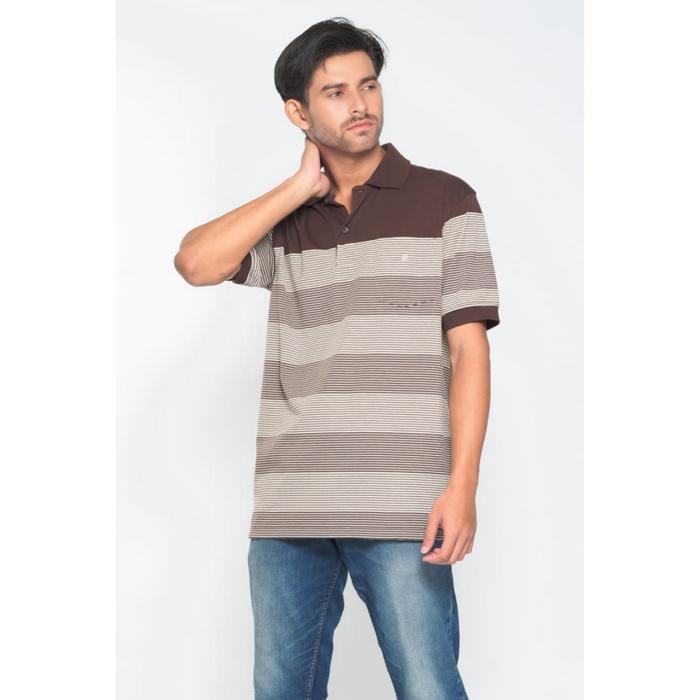 Baverre Man By Hassenda - Kaos Polo Kerah Salur Lengan Pendek Joe Coklat