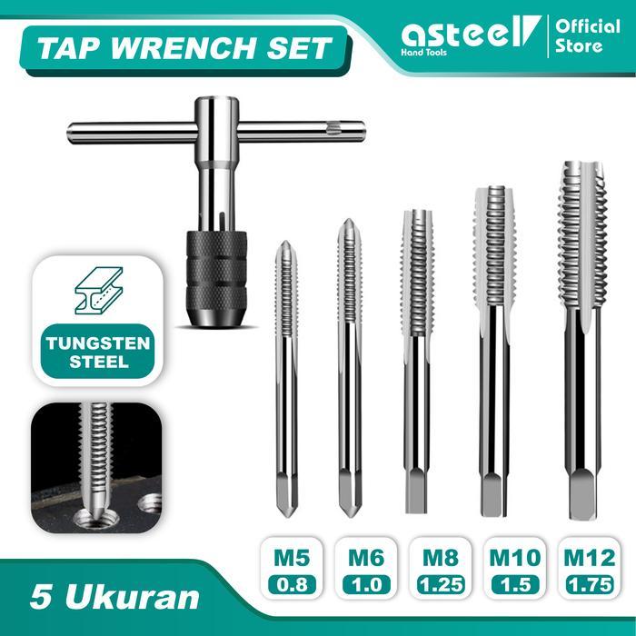 Tekiro Tools - Set Tap Alat Metrik Alat Pembuat Drat Metric Hand Tap Set M5 - M12 Adjustable 6 Pcs -