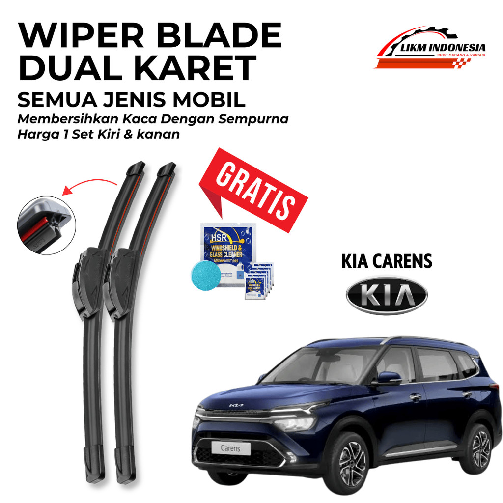Wiper KIA Carens 1999-2010 Dual Double Karet | Free 5 Tablet Sabun Pembersih Jamur Kaca