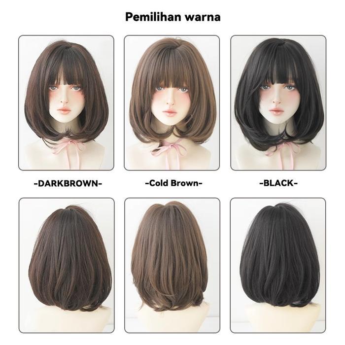 Rambut Palsu Wig Wanita Korea Style Aesthetic Premium Fiber Full Wig Korea Rambut Palsu Satu Kepala