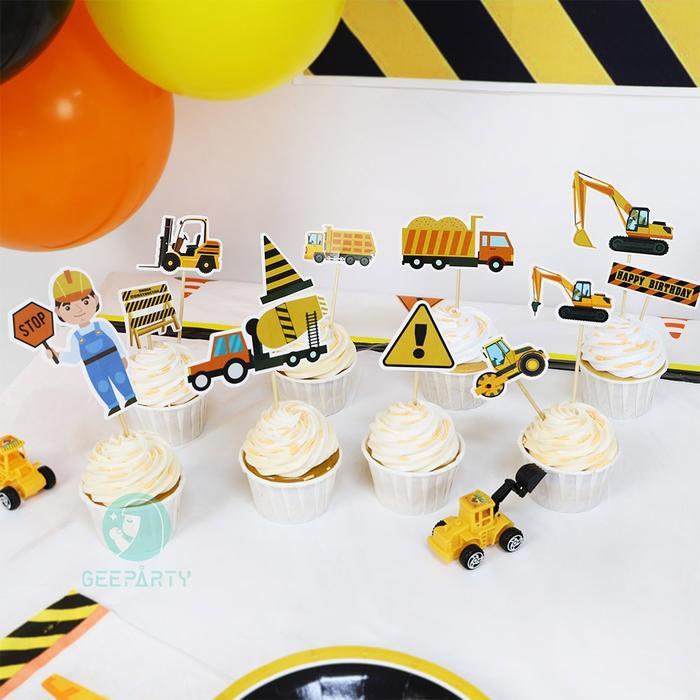 g8iv- Topper Kue Spanduk Balon Konstruksi Untuk Dekorasi Pesta Ulang Tahun Teknik