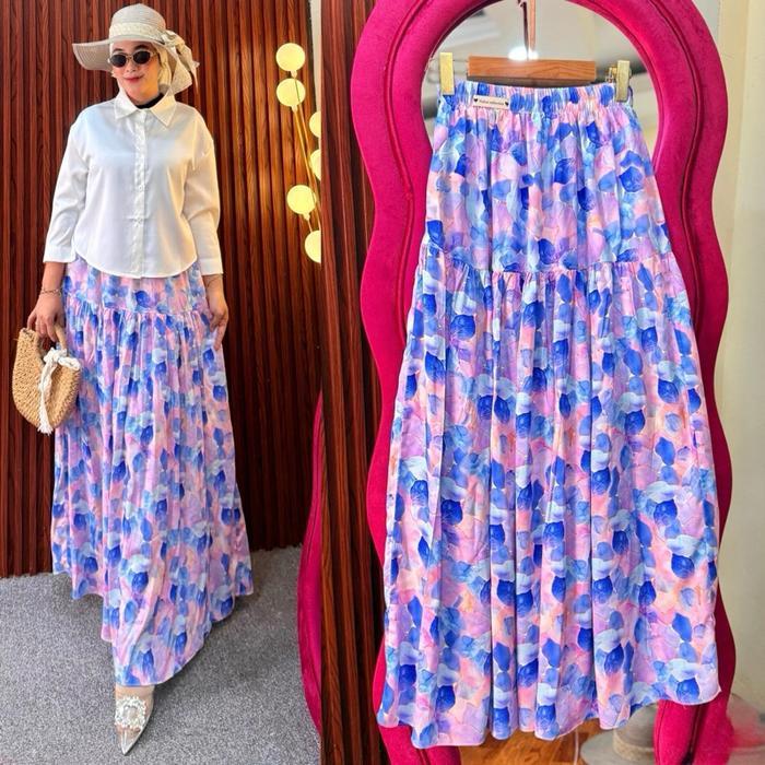 HEMAT LUAR BIASA Rok Motif Mewah Bunga/Rok Viral/Rok Rayon/MeidinaNobul Wanita Panjang Katun HEMAT