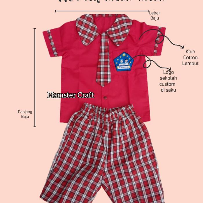 New- Seragam sekolah PAUD atau TK Kotak-kotak merah