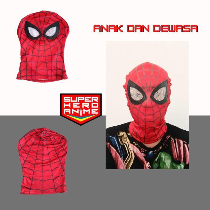 7do6- Topeng Spiderman Anak Dewasa Bahan Kain Cosplay Spider Merah Import