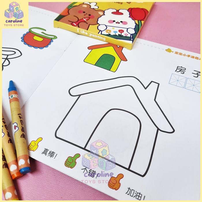 yf6l- Buku Mewarnai Anak 2-5 Tahun Isi 3 Buku Free Crayon