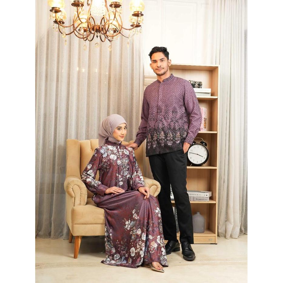 ASLI Batik Adyatma Sarimbit Gardenia in Burgundy Family Set READY STOCK