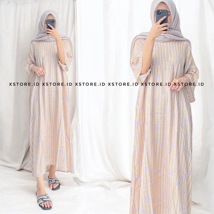 Promo Xstore.Id - Debora Daster Rayon Kekinian Gamis Midi Lengan Terompet 3/4 Daily Kain Adem Busui
