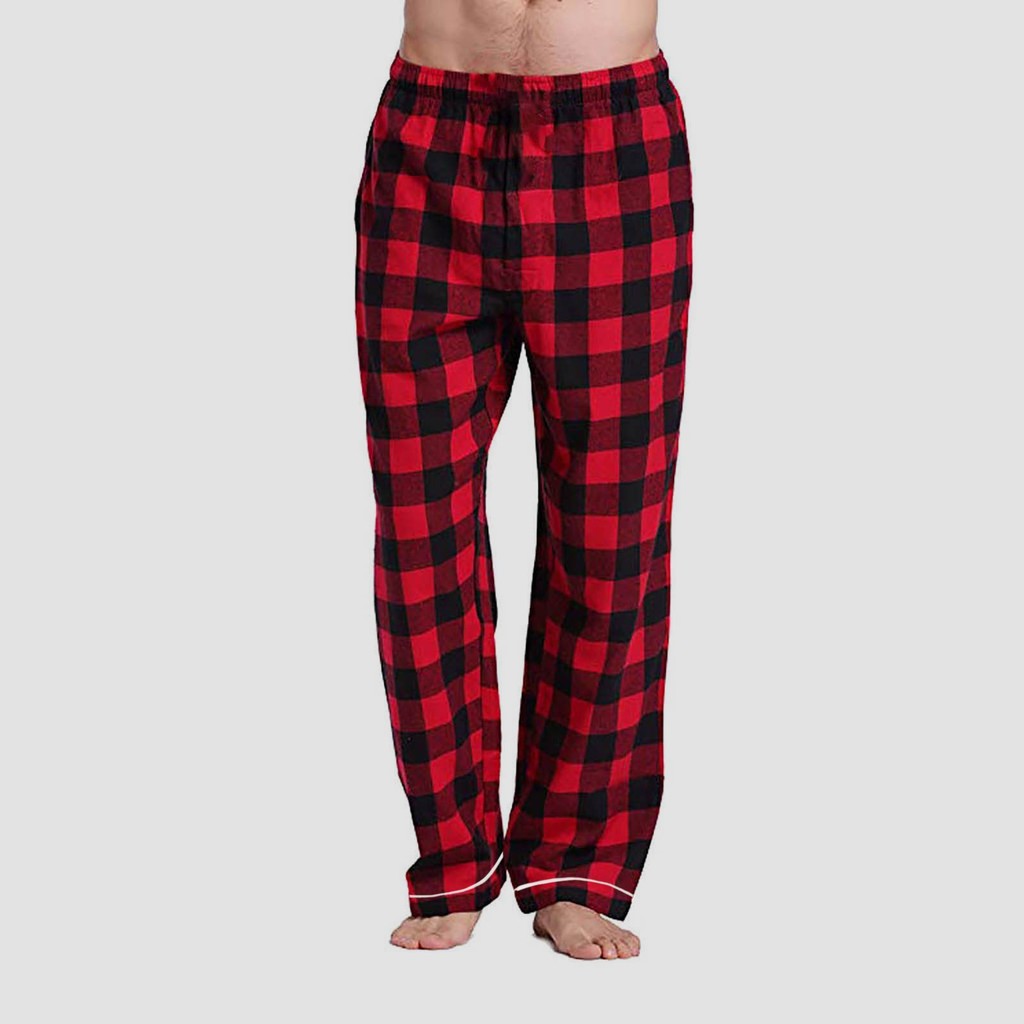 Men'S High Waisted Red Plaid Pajama Pants Straight Wide Leg No Drawstring Pants Pockets Christmas