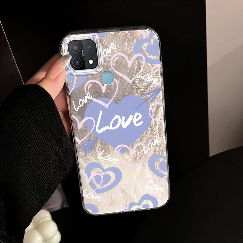 Casing Hp Untuk OPPO A15 A15s A35 Case Casing pola Cinta Biru Kasing HP Cesing Silikon Softcase bulu