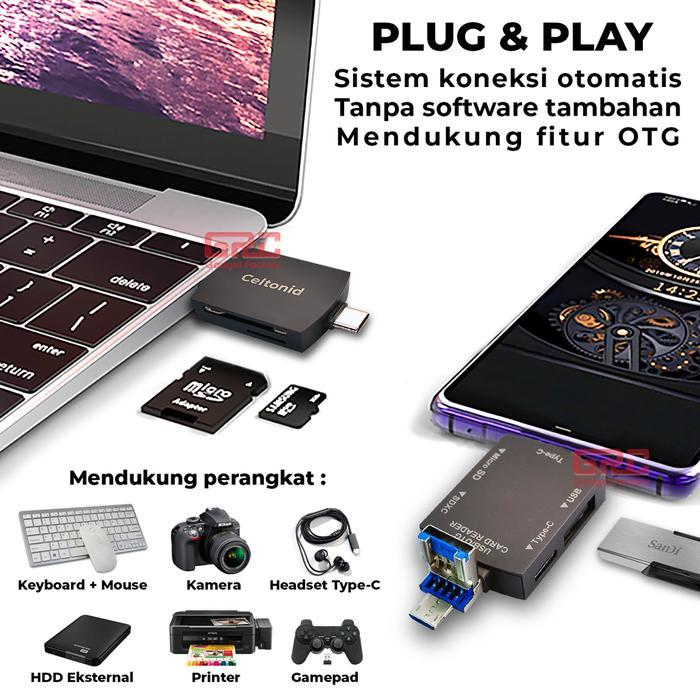 OTG HUB ADAPTER 6IN1 LIGHTNING TYPE C USB TF MICRO SD CARD READER