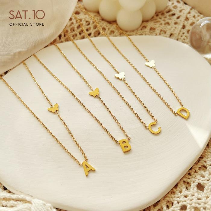 mhrr- Sat.10 Kalung Rantai Liontin Kupu-Kupu Dan 26 Huruf Warna Emas Gold Dan Rose Gold