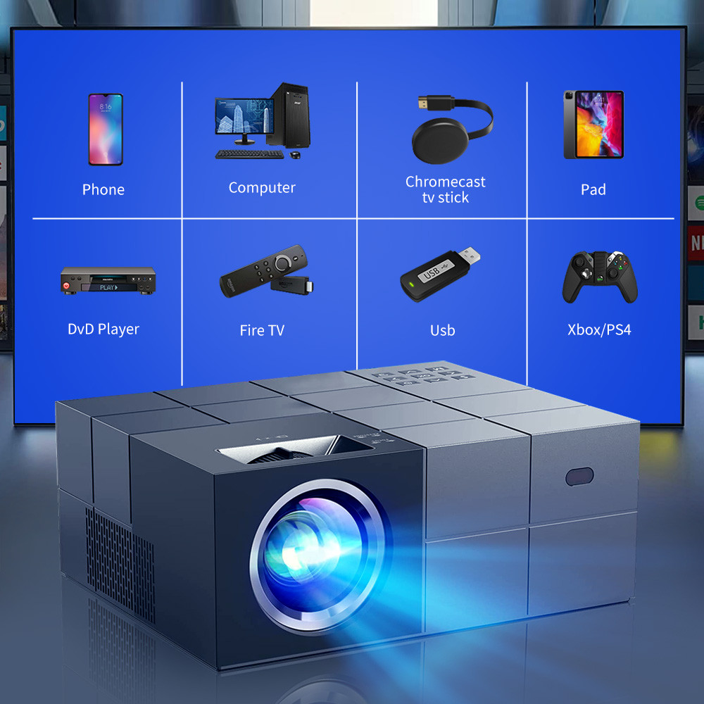 Yersida Projector 1W 1080 Hd Home Outdoor Movies Support 4K Android