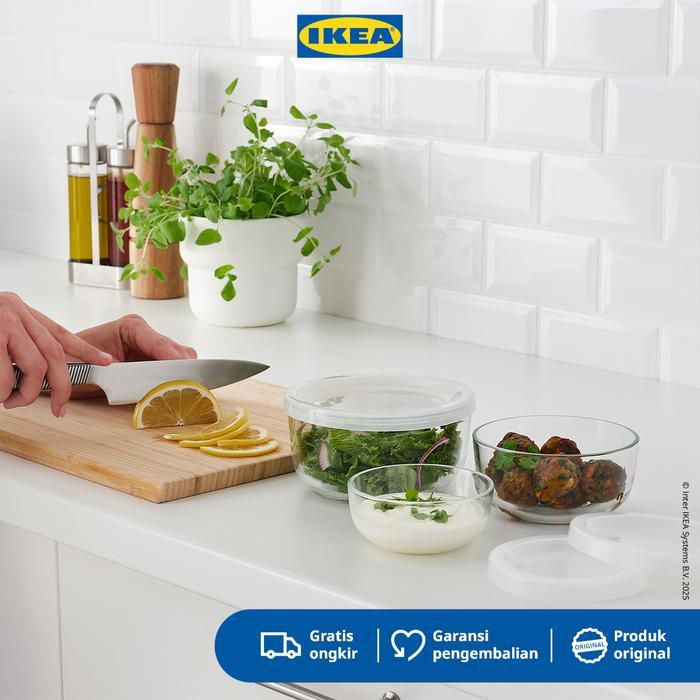 pkfxi- Ikea Bestamma Wadah / Kotak Makan Dengan Tutup Set Isi 3Cm Kaca