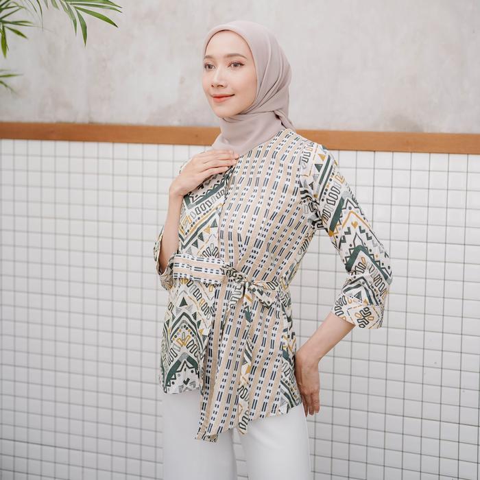 (COD) BRAWEE BLOUSE BATIK WANITA MODERN BAJU BATIK PIRAMID HIJAU ATASAN KATUN PANJANG CEWEK