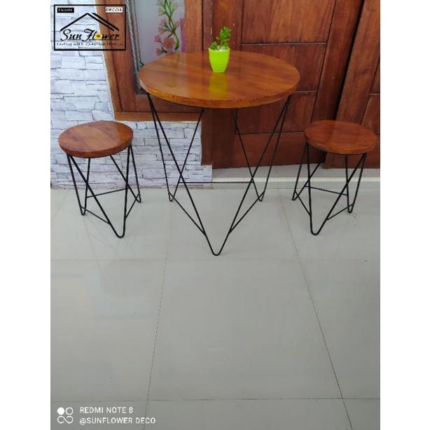 1 Set Meja Kursi Cafe/Bangku Cafe/Meja Cafe/Kursi Cafe/Meja Murah Besi Kayu