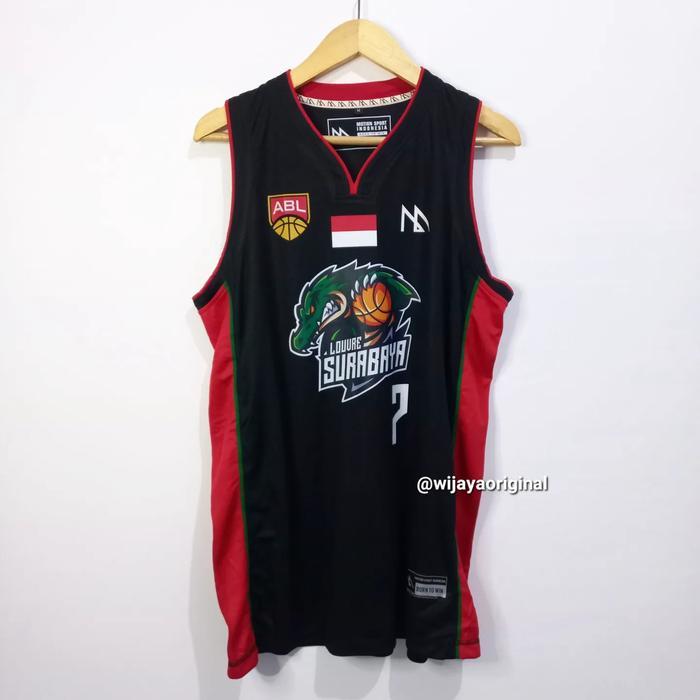 Jersey Basket Ibl Abl Original Louvre Surabaya Nomor Random -Hitam