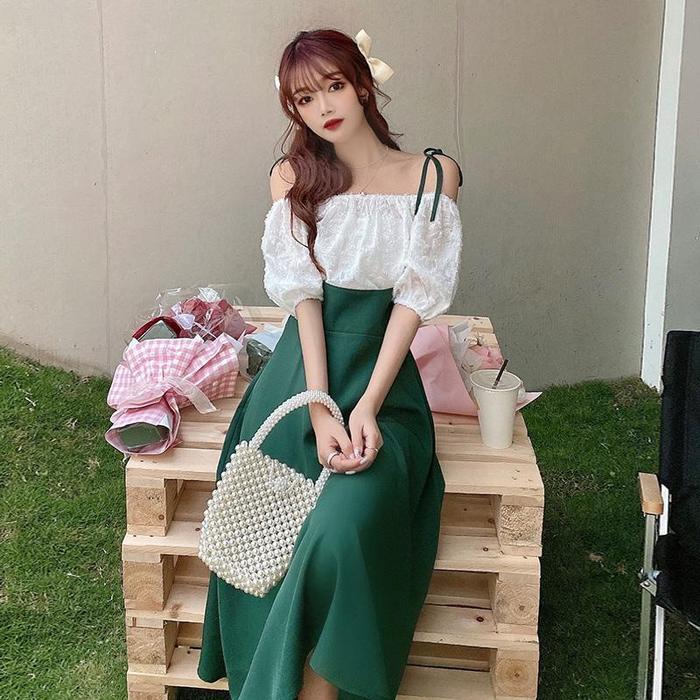 [READY STOCK] BIG SIZE Berdine Dress One Set Korea Jumbo (Top+Kemben+Rok) Fairlady_id