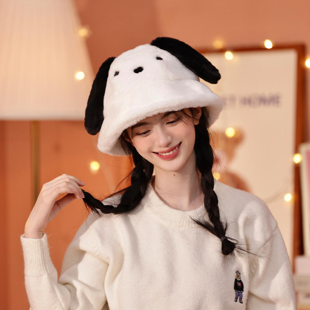 Sanrio Pochacco Plush Plush Fisherman Hat Basin Hat Cartoon Kuromi Plus Fleece Hat Winter Ladies