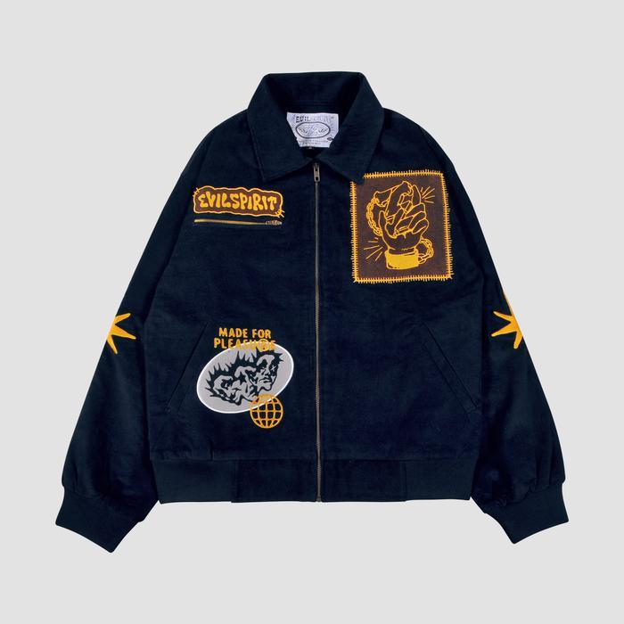 EVILSPIRIT VARSITY JACKET - EDVOKIA NAVY UNISEX Zipper Pria Jaket Cowok Tebal Keren Baseball Outdoor